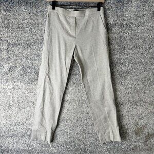 Theory Pants Womens 0 Light Gray Treeca Pull On Linen Blend Tapered Ankle‎ Work